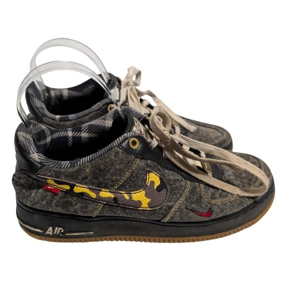 Nike Air Force 1 Camo Denim Low Remix Black Sneakers DB1976-001 Kids Size 6.5Y - Picture 1 of 7